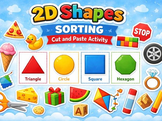 2D Shapes Sorting – Cut and Paste Activity for Kids
