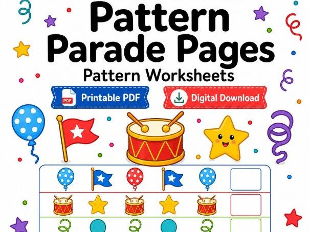 Pattern Parade Pages | Pattern Worksheets | Printable PDF | Digital Download