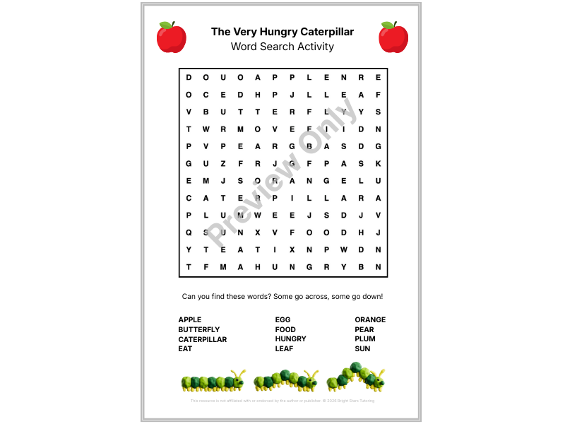 The Very Hungry Caterpillar Word Search