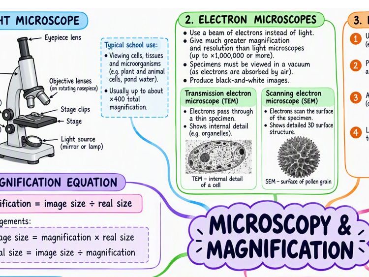 GCSE Biology Microscopy and Magnification Revision Mind Map | AQA Cells