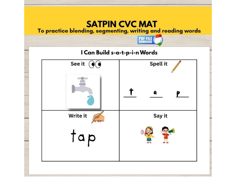 SATPIN CVC Word Building Mat, Phonics Blending & Segmenting Activity, EYFS