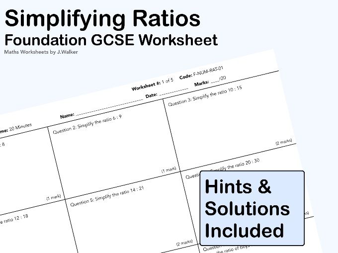 GCSE Maths Worksheet: Simplifying Ratios - Foundation Tier