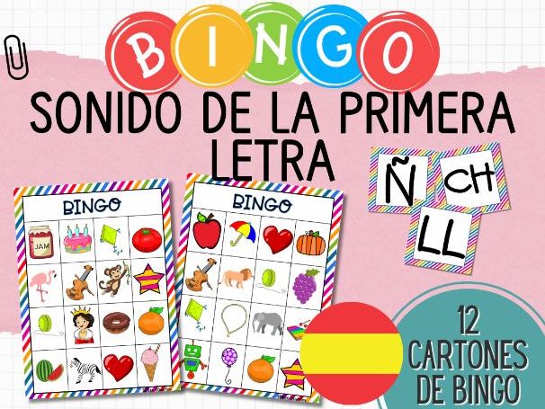 Spanish Beginning Sounds Bingo – Initial Sounds Phonics Game (12 Cards | Primary)