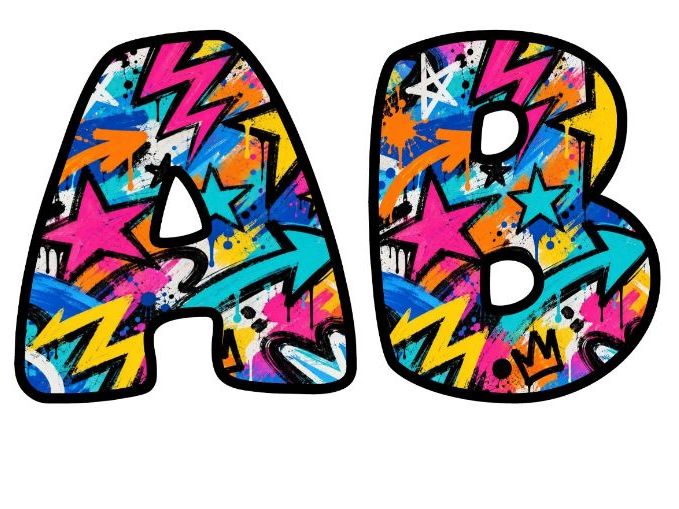 Painted Graffiti Stars Bubble Letters | Patterned Bulletin Board Letters | Classroom Display Pack