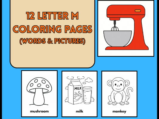 12 Letter M Coloring Pages Words & Pictures