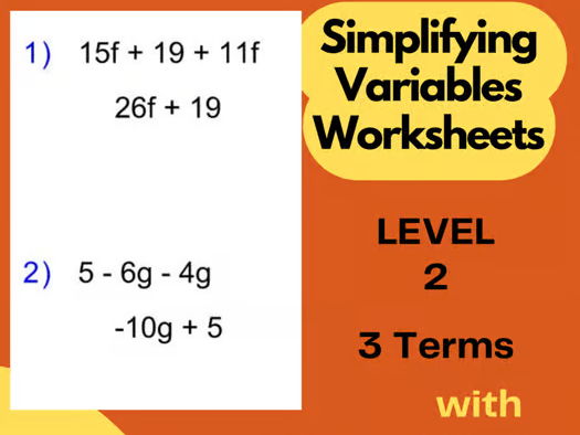 Simplifying Variables Worksheets -Addition and Subtraction -Algebraic Expression