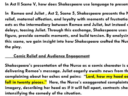 High-level model essay on the Nurse - Romeo and Juliet
