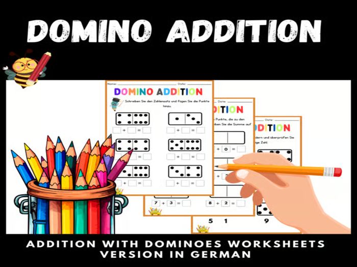 Domino Addition Practice Missing Addends, and More! Facts within 20 worksheets/ Version in German
