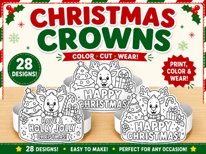 Christmas Crown Templates | Christmas Headbands | Colouring Craft | 28 Designs