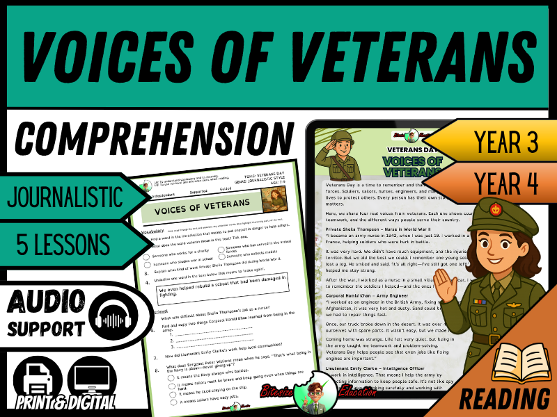 Voices of Veterans | Remembrance Day | Reading Comprehension | Year 3/4