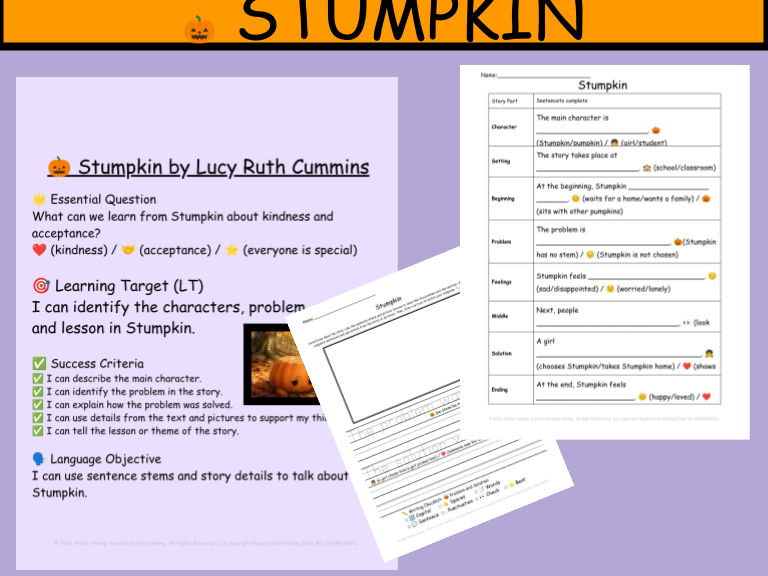 Stumpkin Book Companion K-2  Story Map & Sentence Stems Packet