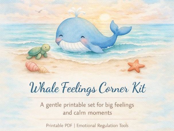 Whale Feelings Corner Kit | Calm Corner Kit for Kids | Printable PDF | Emotional Regulation Tools