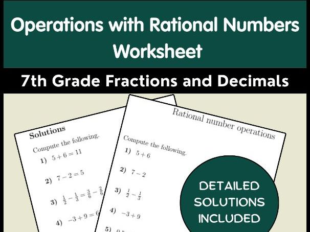 Operations with Rational Numbers Worksheet | 7th Grade Fractions and Decimals