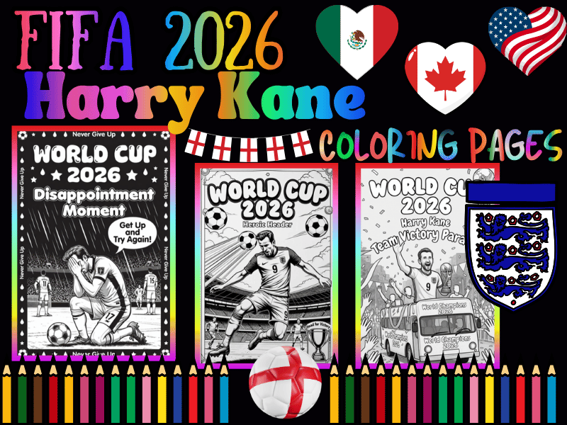 FIFA World Cup 2026 Harry Kane Coloring Pages for Kids | Soccer NO PREP Pack
