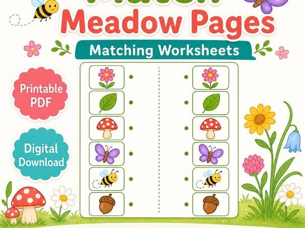 Match Meadow Pages | Matching Worksheets | Printable PDF | Digital Download