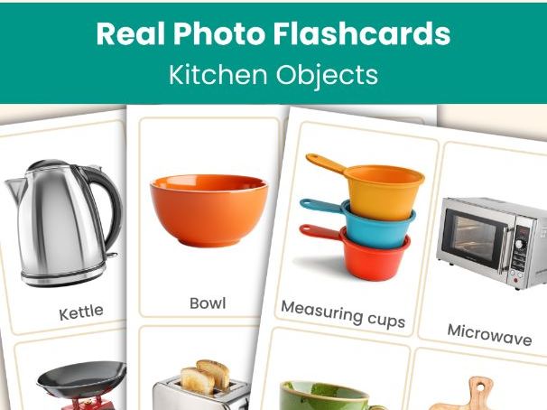 Kitchen Objects Flashcards – 56 Real Photo Vocabulary Cards for Home and Classroom
