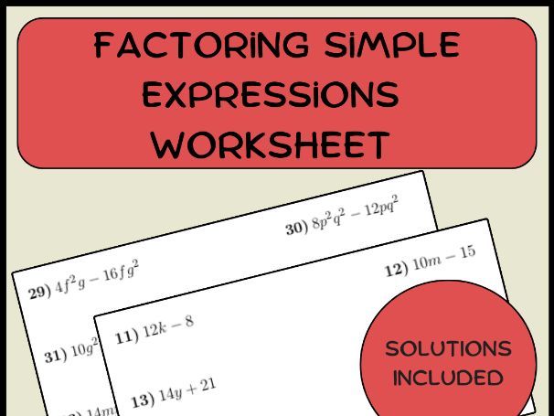Factoring simple expressions worksheet (with solutions)
