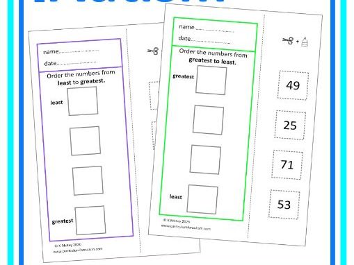 Ordering Numbers Least to Greatest Cut & Paste Worksheets