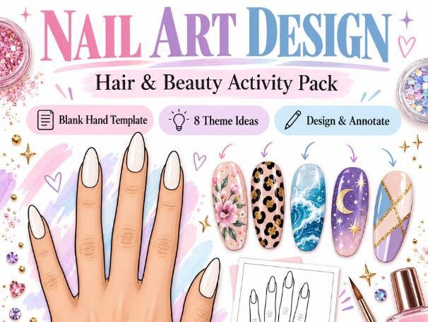 Nail Art Design Activity | Blank Hand Template, Themes & Annotation Task