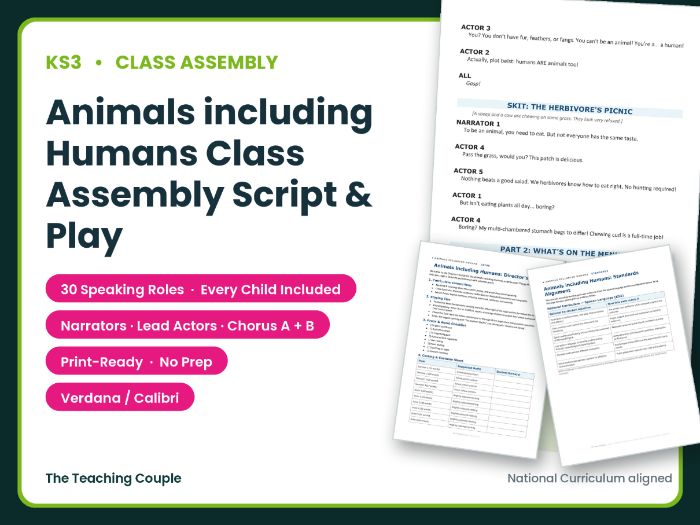 Animals including Humans Class Assembly Script & Play | Years 8–11 | No Prep