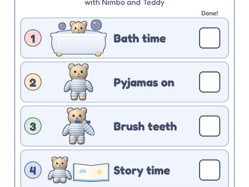 Bedtime Routine Picture Chart for Early Years (5 Steps with Tick Boxes)