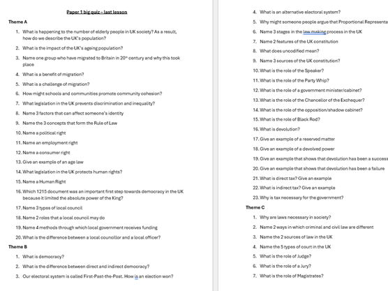 GCSE Citizenship - Paper 1 BIG revision quiz