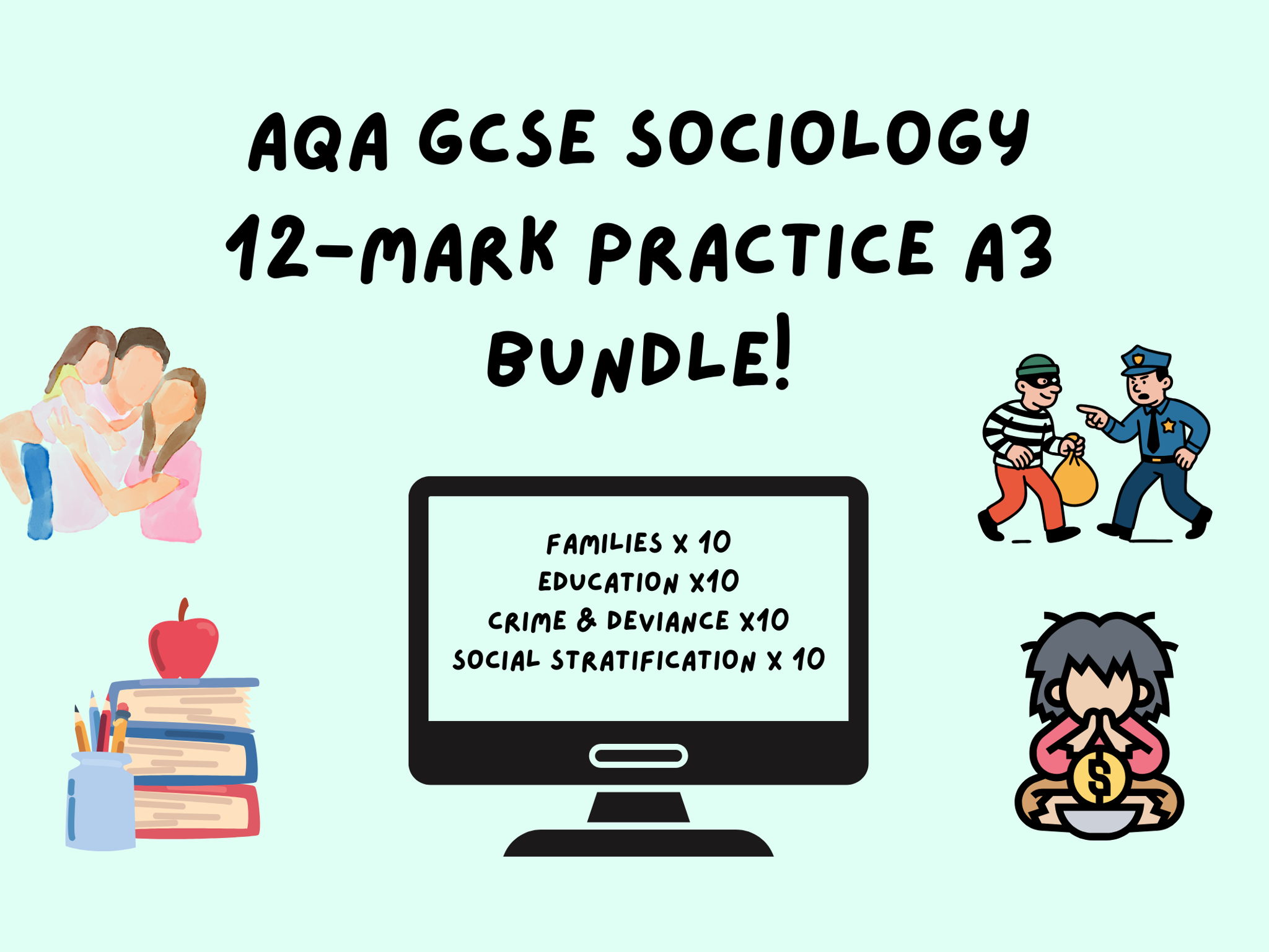 AQA GCSE Sociology 12-mark practice A3 Bundle!