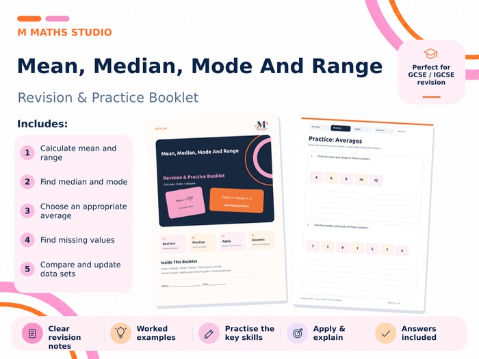 Mean, Median, Mode and Range | Revision Booklet