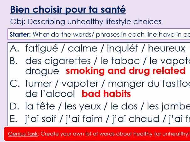 NEW 2026 GCSE French. Foundation/ Vert. Module 4: Unit 4. Bien choisir pour ta santé