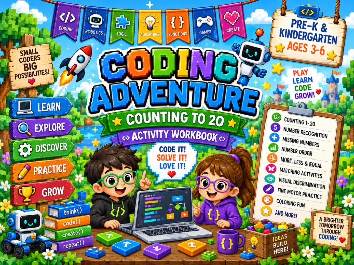 Coding Theme Counting to 20 Worksheets | Number Recognition & Math Activities | PreK–Kindergarten