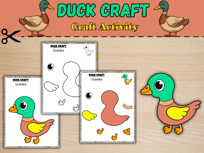 Duck Craft |Bird Animal|Project|Printable|Glue||Early Learning|Spring Theme|Science