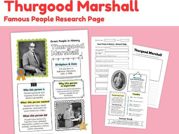 Thurgood Marshall Biography Research Project | Black History Worksheets