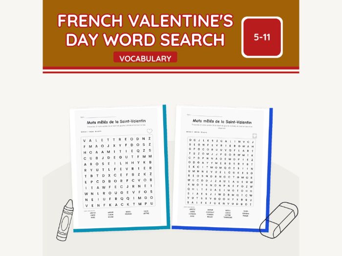 French Valentine's Day Word Search | 8 Sheets