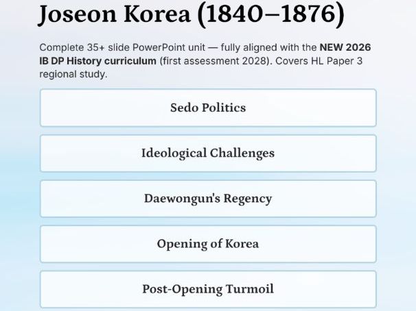 IB DP History: Joseon Korea 1840-1876 PPT Paper 3 Complete Unit