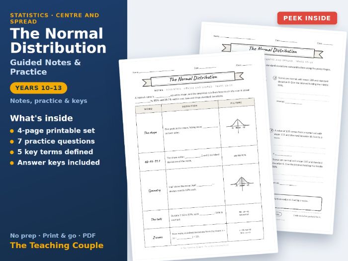 The Normal Distribution Guided Notes & Practice + Answer Keys
