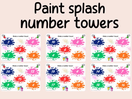 Paint splash- number towers- continuous provision- EYFS- Year 1