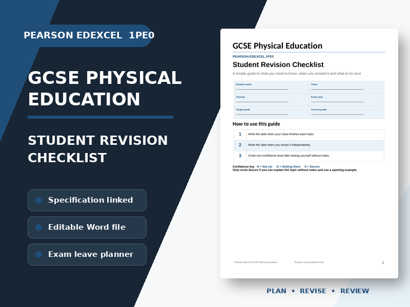 Pearson Edexcel GCSE Physical Education 1PE0 revision checklist