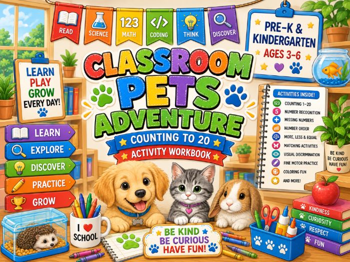 Classroom Pets Counting to 20 Worksheets | Number Sense Math Activities | PreK Kindergarten