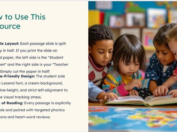 Dyslexia friendly reading passages with teacher instructions.
