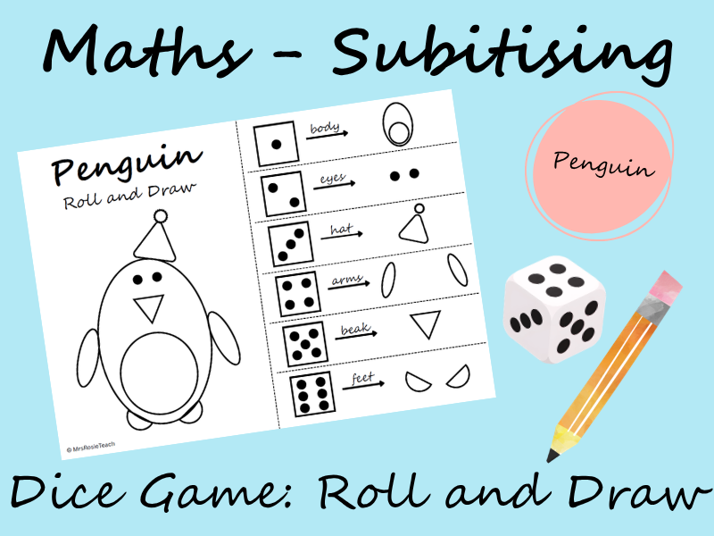 Maths - Subitising Game - Roll and Draw: Penguin