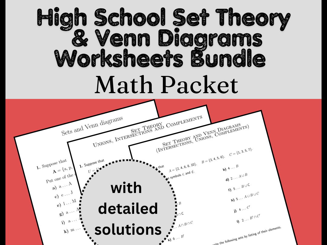 High School Set Theory & Venn Diagrams Worksheets Bundle | Math Packet