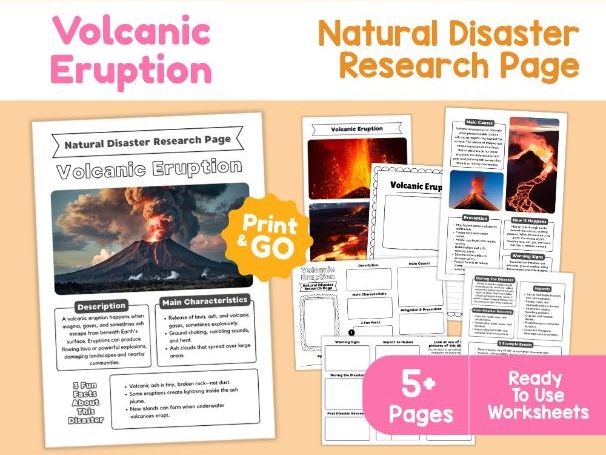 Volcanic Eruption Research Project | Natural Disaster Science Worksheets