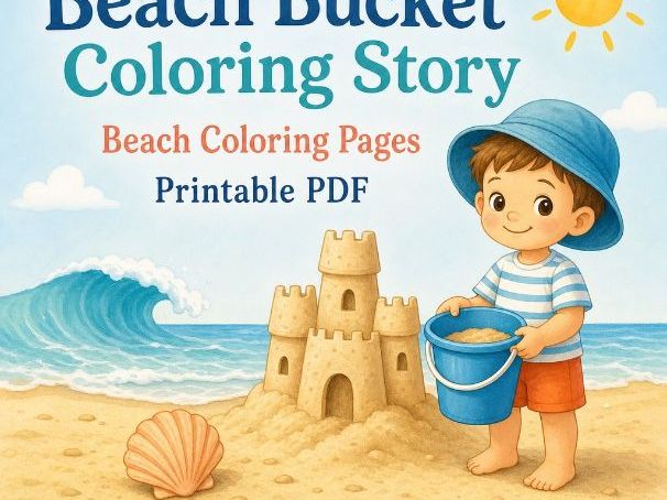 Beach Bucket Coloring Story | Beach Coloring Pages | Printable PDF | Digital Download