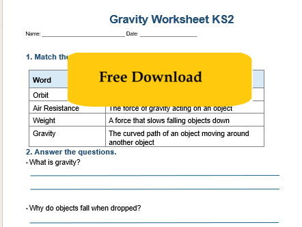 FREE Gravity Worksheet KS2 | Forces & Gravity Activity