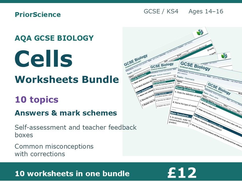 AQA GCSE Biology Cells Worksheets Bundle | 10 Topics, Answers & Mark Schemes