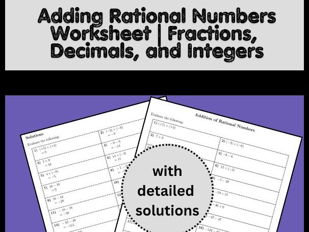 Adding Rational Numbers Worksheet | Fractions, Decimals, and Integers