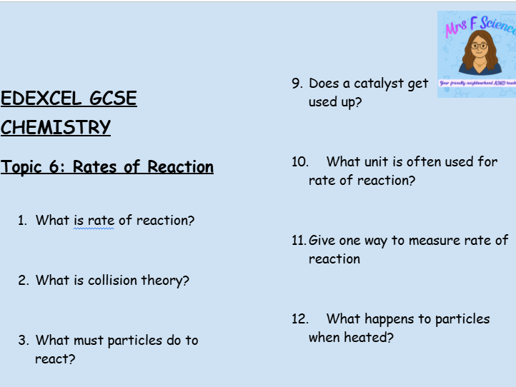 GCSE Edexcel Chemistry – Rates of Reaction Worksheet (30 Low-Stakes Questions + Answers)