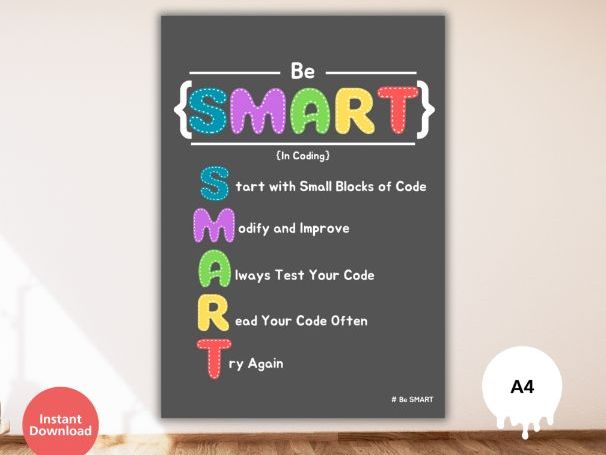 Be SMART in Coding — Classroom Poster for Computer Science (FREE Printable)