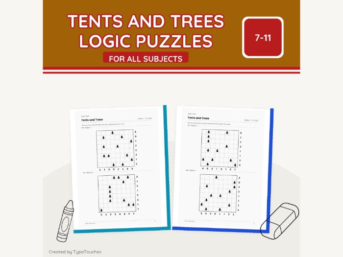 Tents and Trees Logic Puzzles | 7 Sheets
