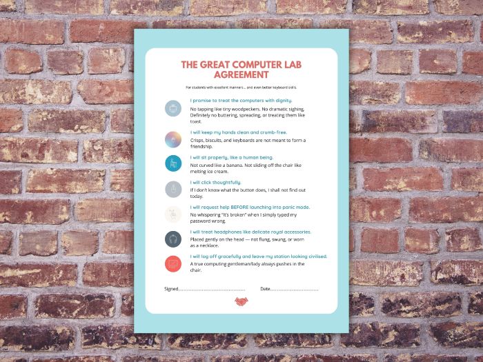 Free Computer Lab Agreement Poster | ICT Classroom Rules | Digital Responsibility Display